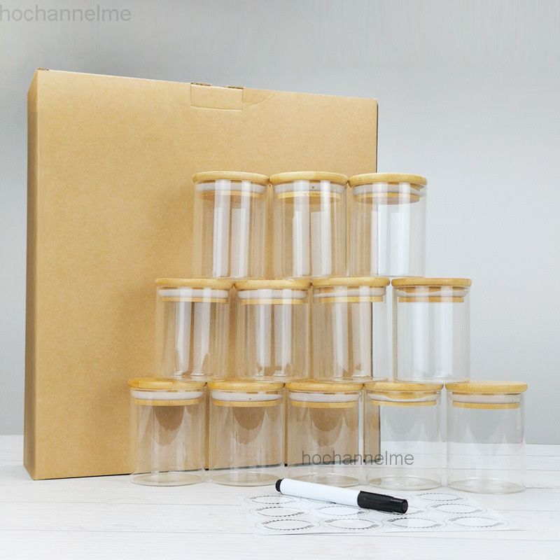 12 Pcs 6.5x8cm Gl Kitchen Storage Jars For Spices With Bamboo Cover Seasoning Airtight Container Condiments Organizer