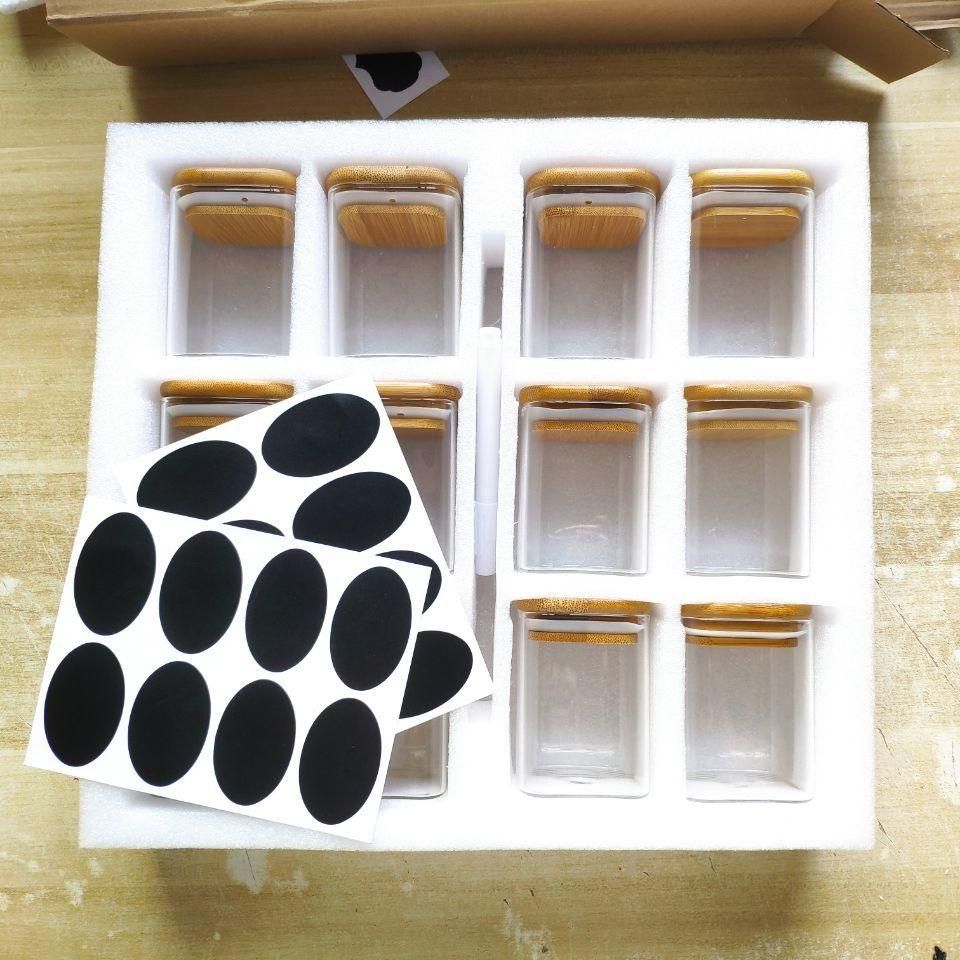 12 Pcs 6.5x8cm Gl Kitchen Storage Jars For Spices With Bamboo Cover Seasoning Airtight Container Condiments Organizer