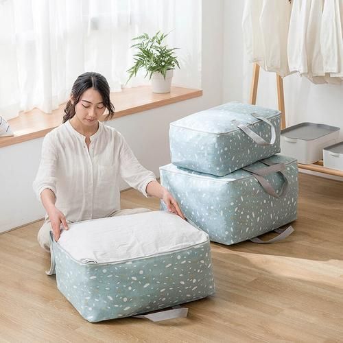 Large Capacity Quilt Clothes Storage Bag Thick Linen Cotton Closet Wardrobe Organizer For Bedding Clothing Travel Luggage Bag