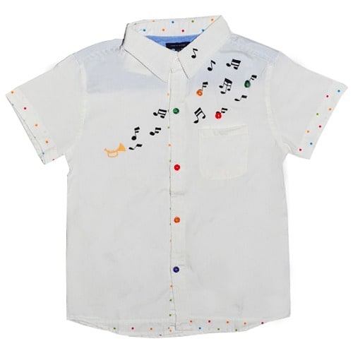 Boys' Music Note Design Shirt - White