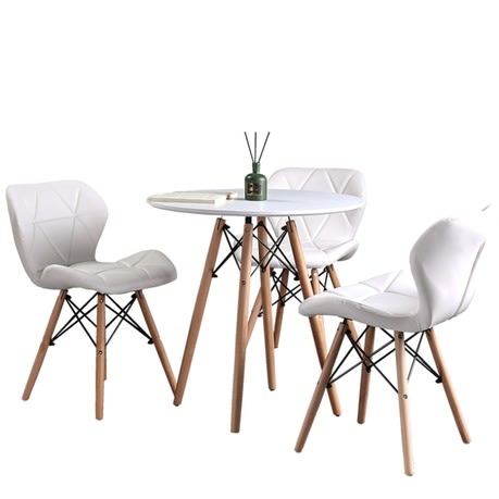 Wooden Leg Dinning Table With 3 Set Of Foam Chair - White