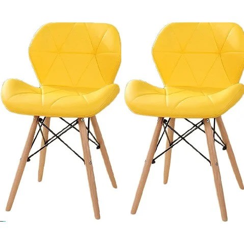 Set Of 2 Padded Wood Leg Dinning Chairs- Yellow