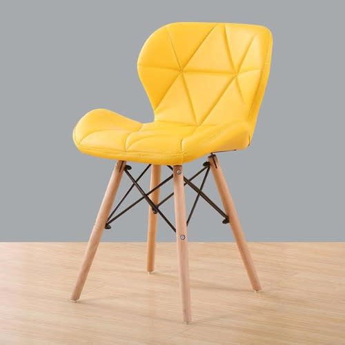 Set Of 2 Padded Wood Leg Dinning Chairs- Yellow