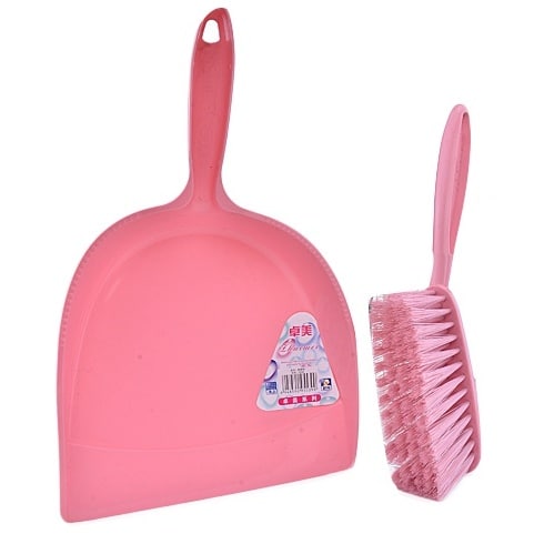 Soft Bristle Dustpan Brush Set - Pink