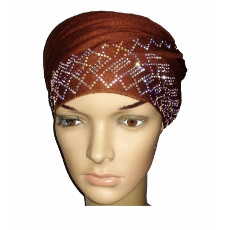 Silky Soft Regal Front Studded Turban with Diamond Design - Cocoa Brown