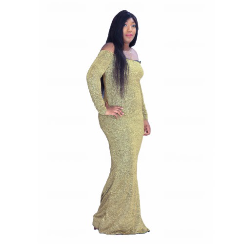 Gold Shimmer Long Sleeve Dinner Gown