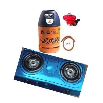12.5kg Flower Gas Cylinder With Stainless Table Cooker - Standard Regulator - Hose And Clips