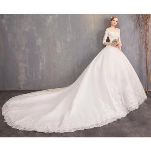 White Cathedral Trailing Wedding Dress