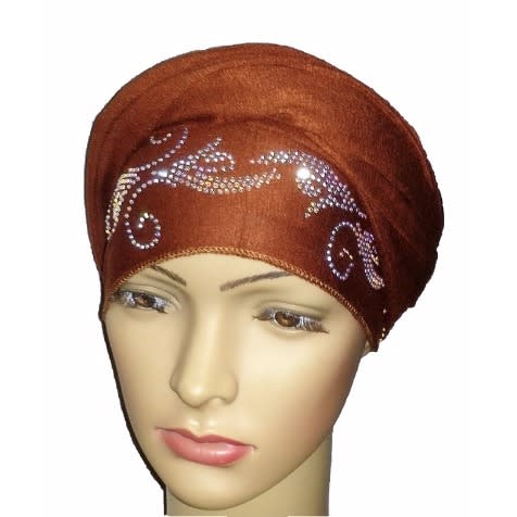 Silky Soft Regal Front Studded Turban with Bajan Wave Design - Cocoa Brown