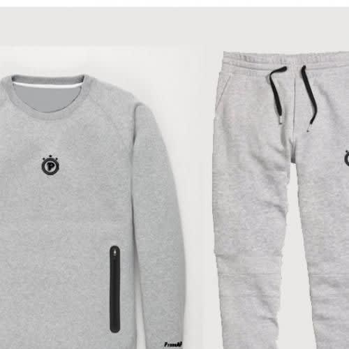 Grey Sweatshirt With Zips And Sweatpants Set