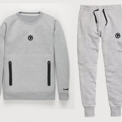 Grey Sweatshirt With Zips And Sweatpants Set