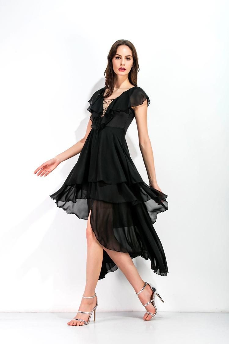 Dress dress summer new sexy hollow binding hem irregular slim chiffon dress