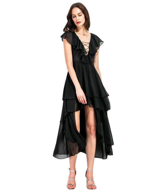 Dress dress summer new sexy hollow binding hem irregular slim chiffon dress