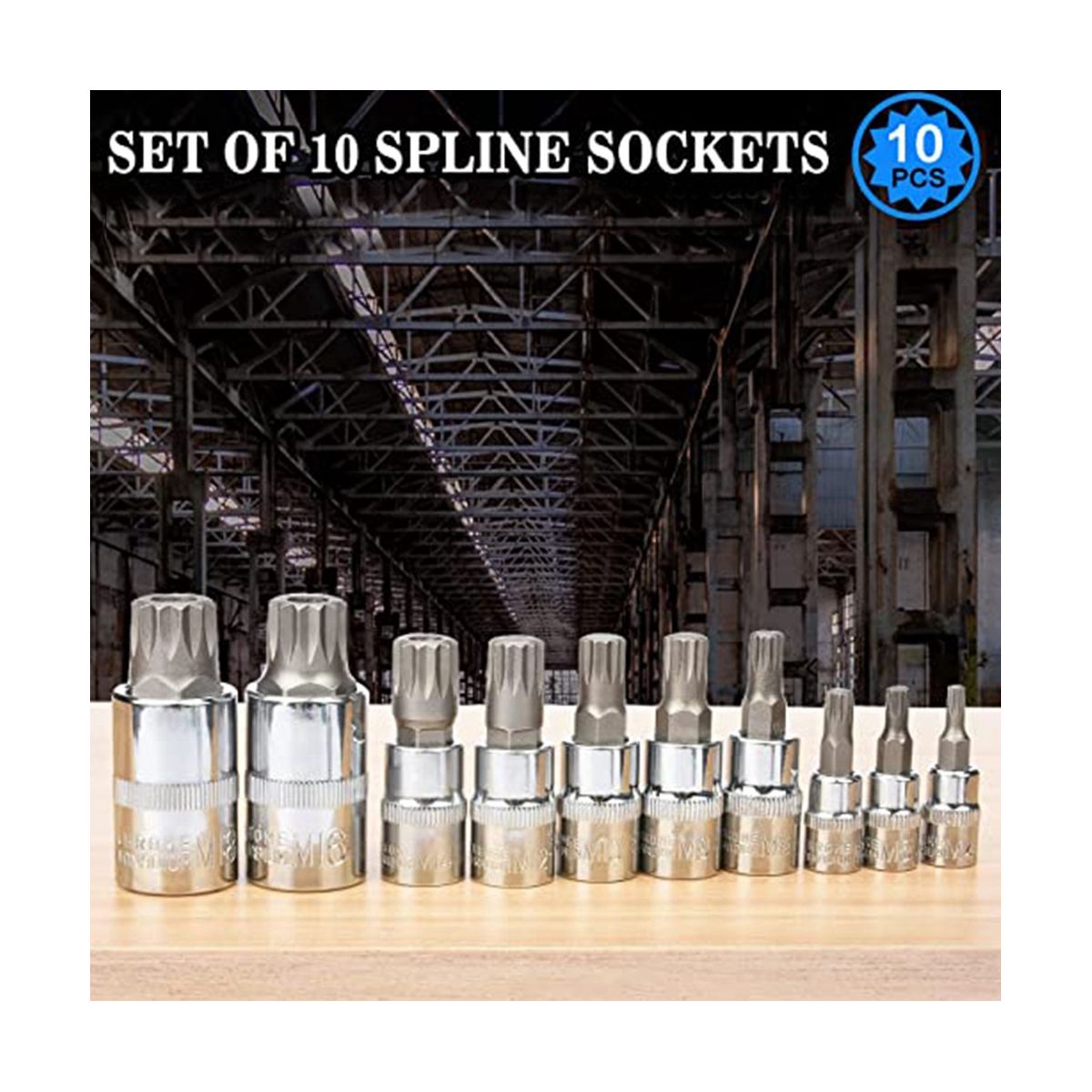 10-Piece Set of Middle Hole 12 Batch Head Sleeve Bit Set 12 Point M Series Sleeve