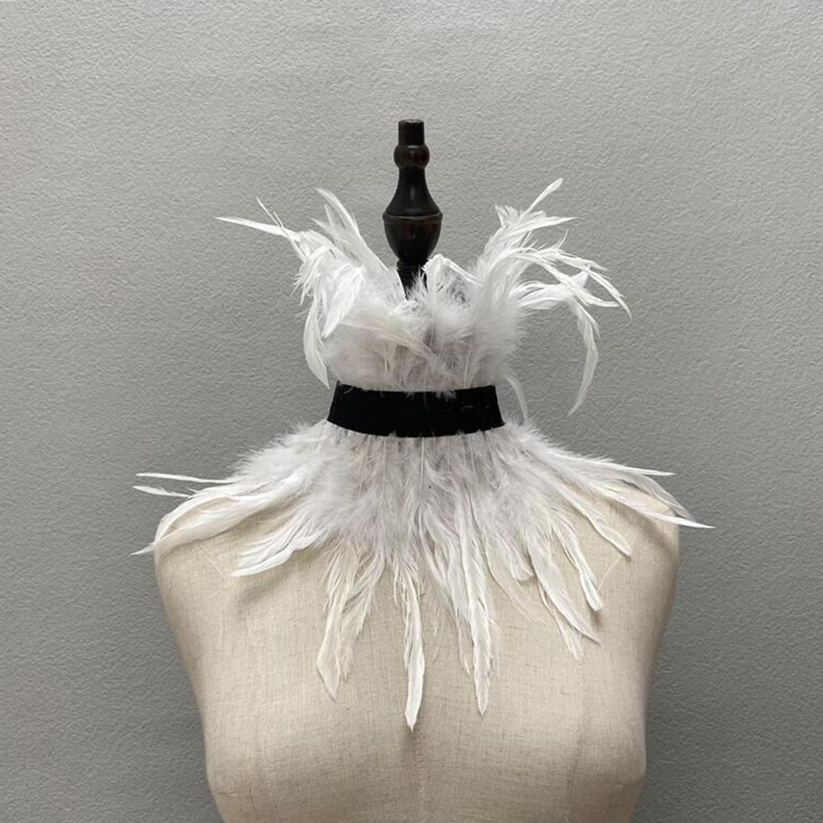 Faux Feather Fake Collar Feathered Lace Neck Sleeve Chic for Women White