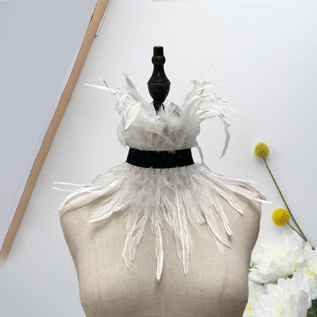Faux Feather Fake Collar Feathered Lace Neck Sleeve Chic for Women White
