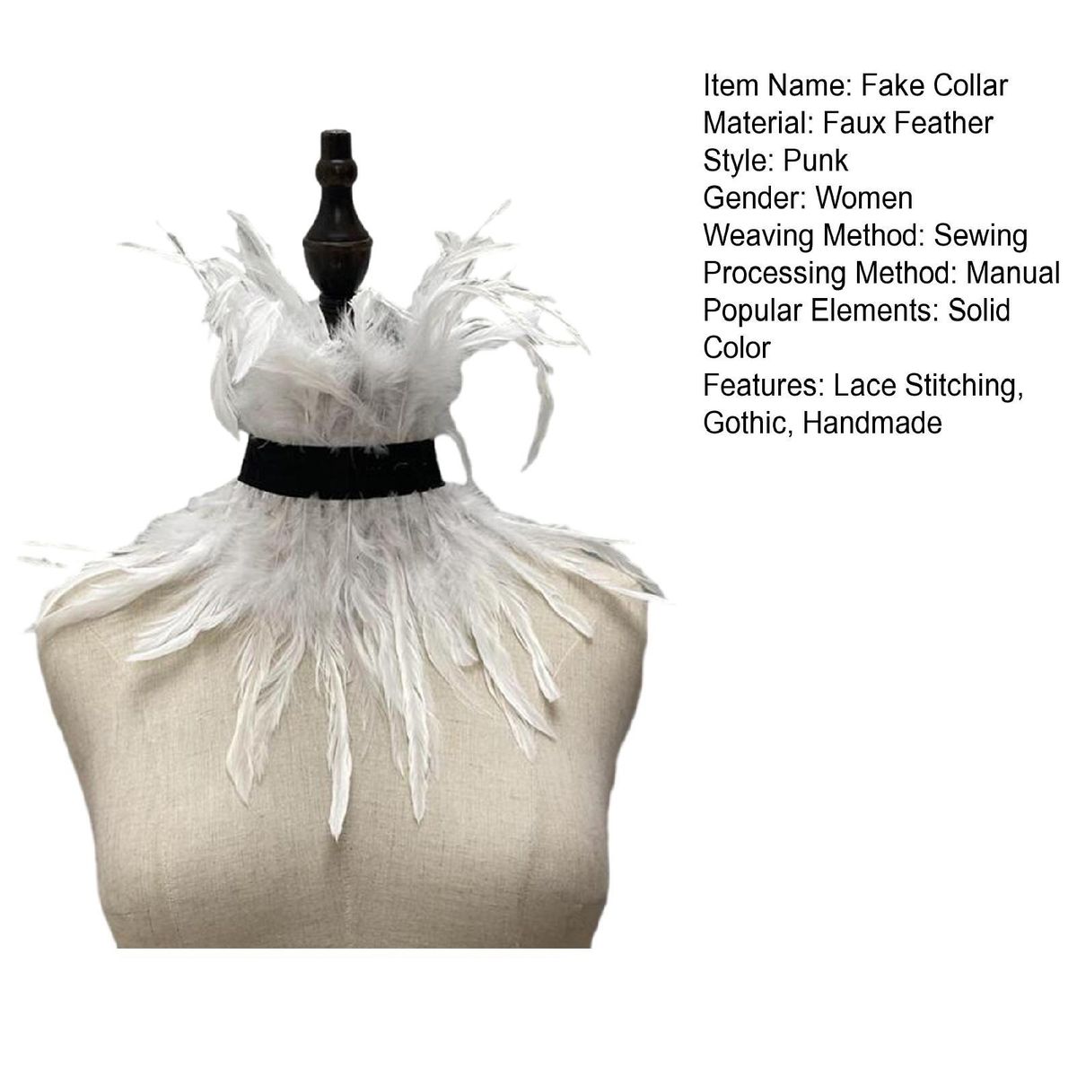 Faux Feather Fake Collar Feathered Lace Neck Sleeve Chic for Women White