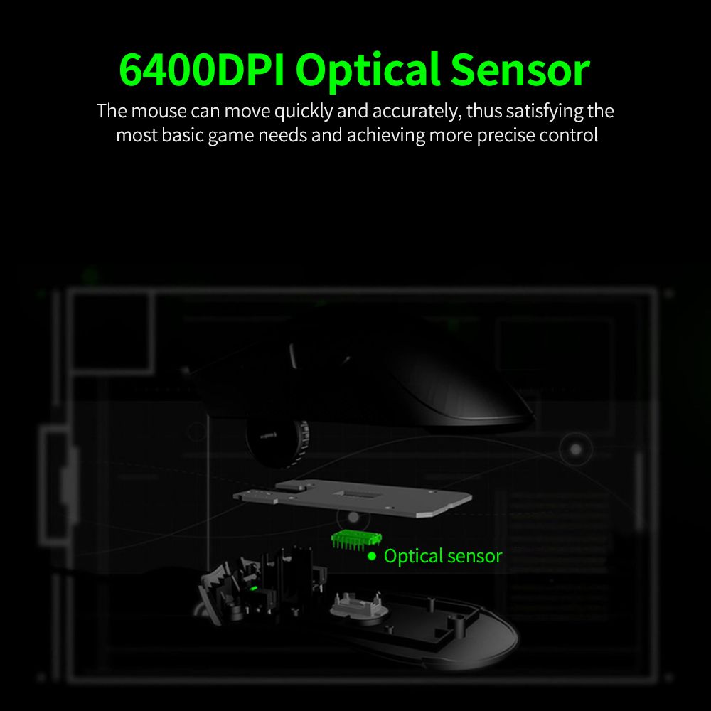 Wired Gaming Mouse Programmable 6400DPI Optical Sensor