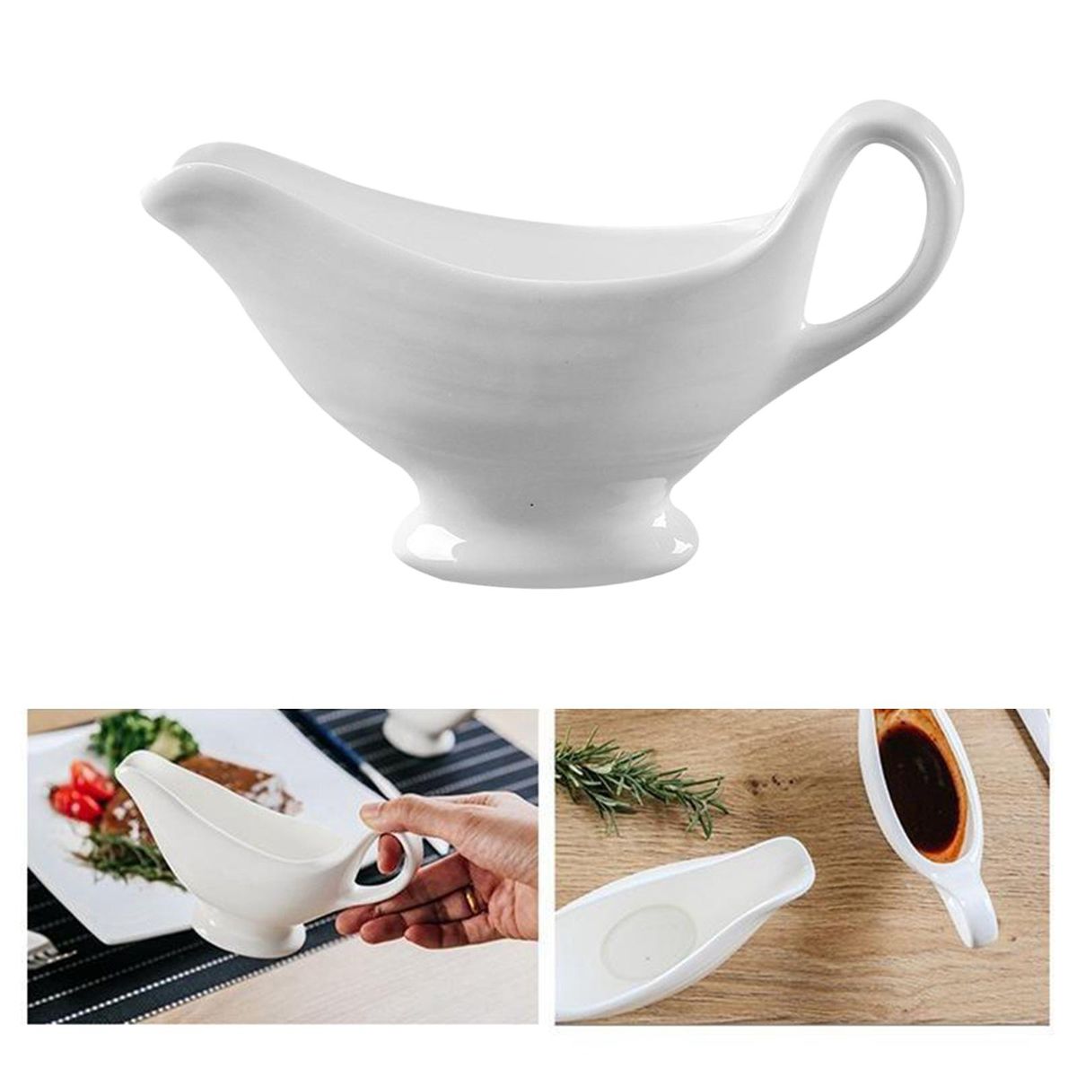 2X White Beefsteak Gravy Sauce Boat Pepper Tomato Juice Restaurant Bar