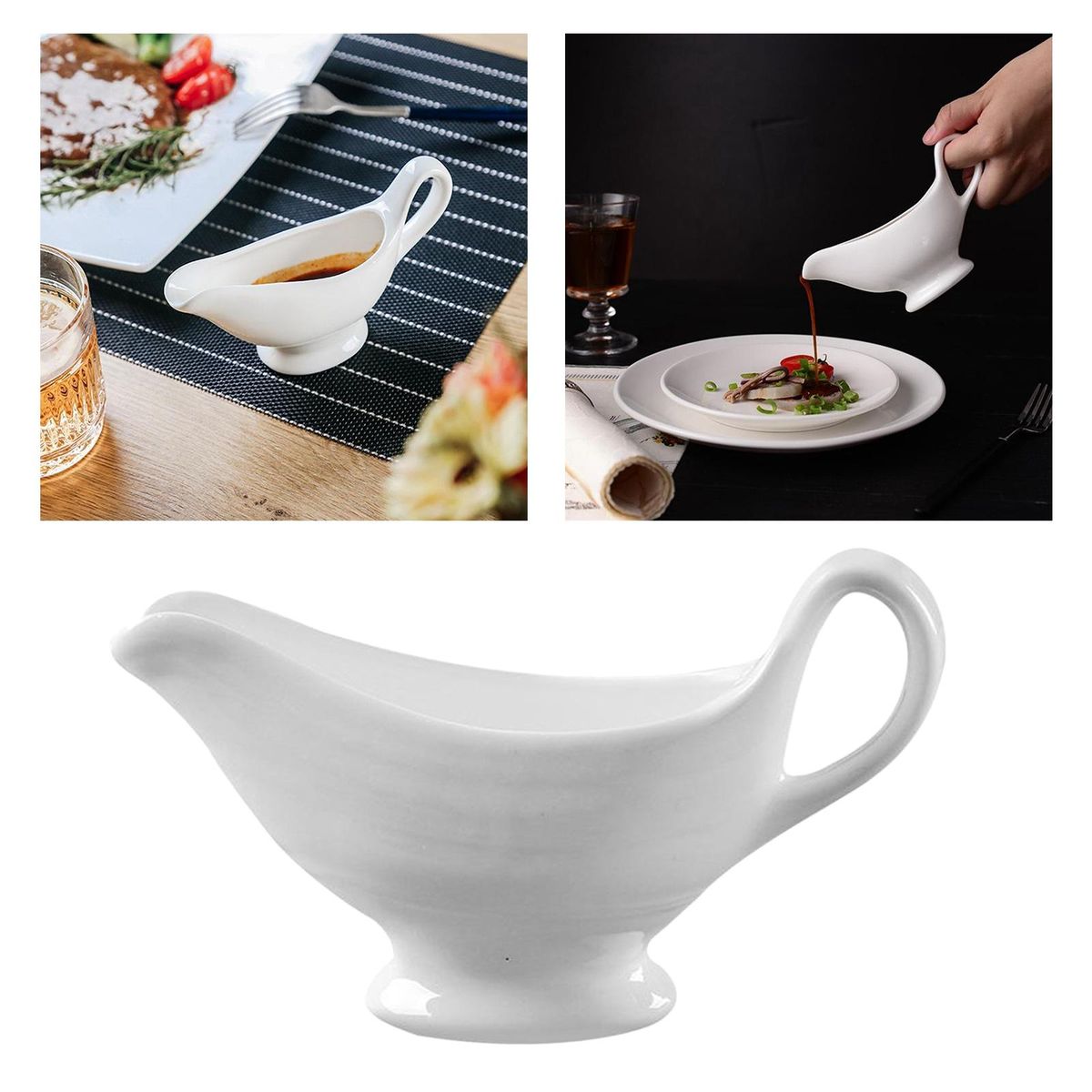 2X White Beefsteak Gravy Sauce Boat Pepper Tomato Juice Restaurant Bar
