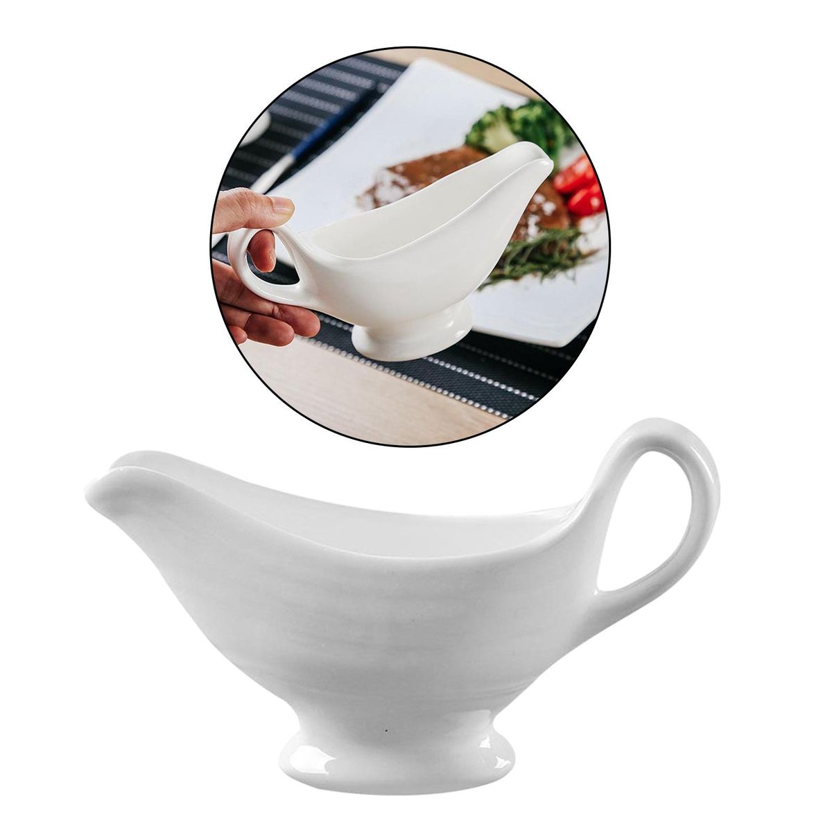 2X White Beefsteak Gravy Sauce Boat Pepper Tomato Juice Restaurant Bar