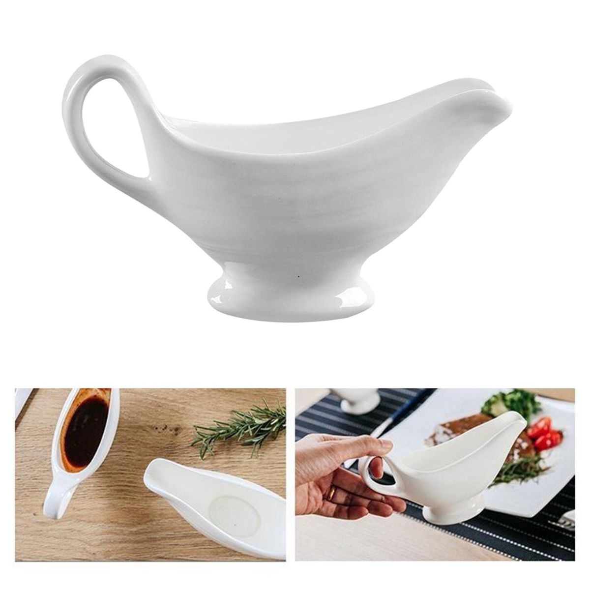 2X White Beefsteak Gravy Sauce Boat Pepper Tomato Juice Restaurant Bar