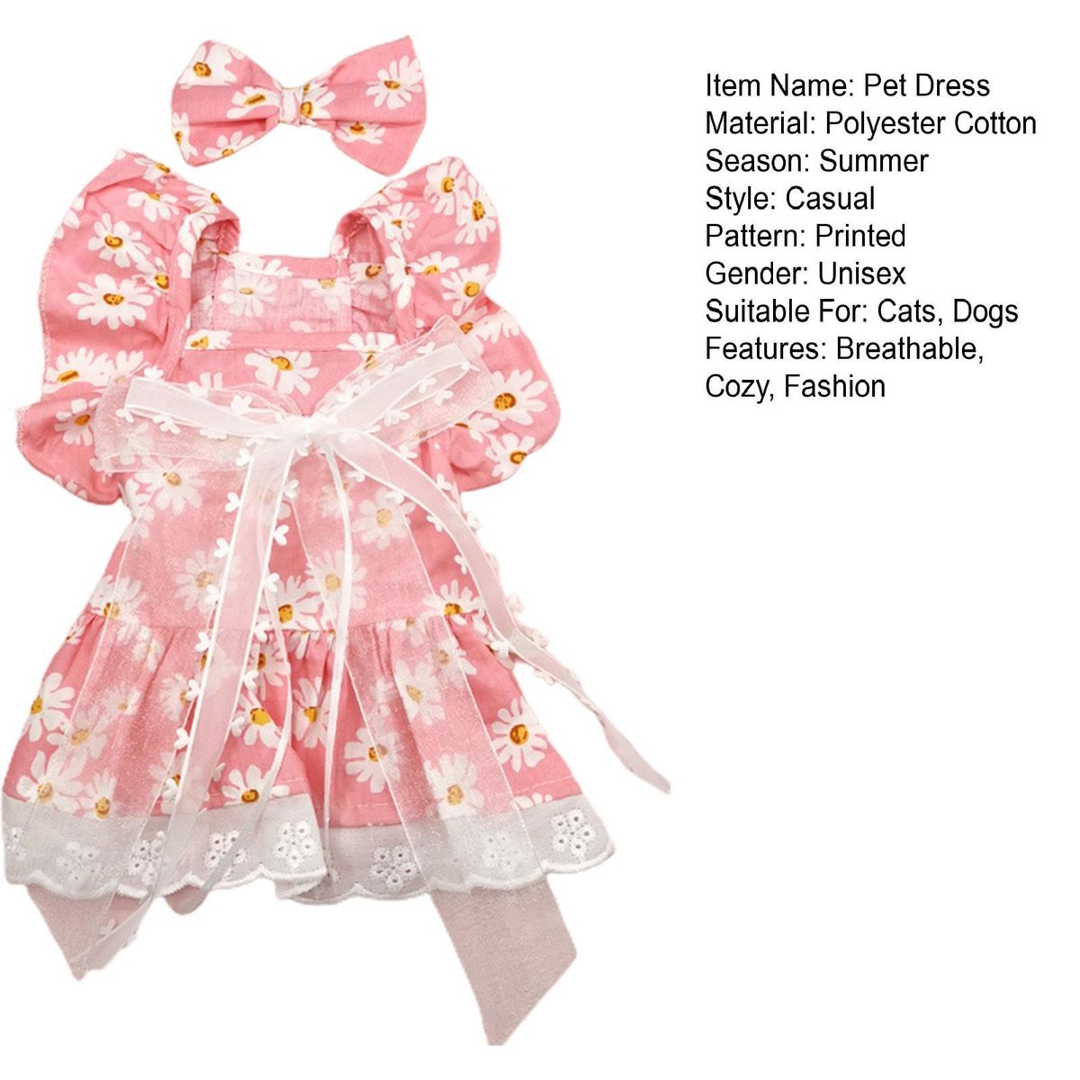 Pet Dress Cat Shirt Pet Dog Dress Summer Clothes Pink