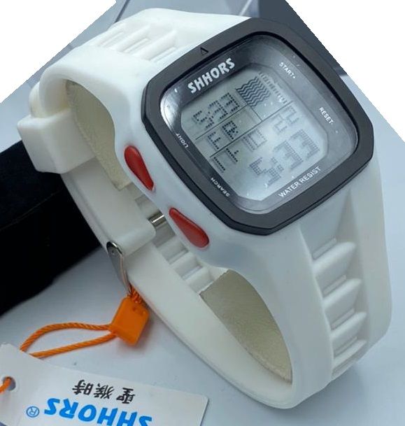 Men Rubber Strap Digita Wristwatch-White