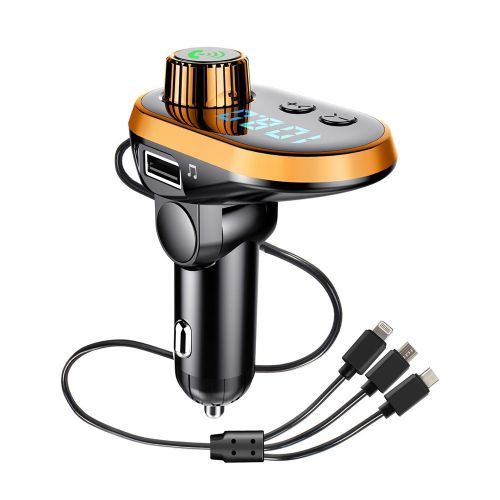 Q15 Multifunctional Car Dual USB 3.1A Charger Bluetooth FM Transmitter With 3 In 1 Cable (Orange)