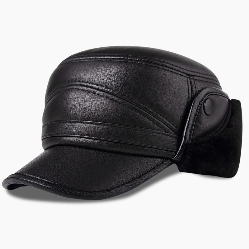 Autumn Winter Men Genuine Leather Ear Protection Caps Fashion Warm Male Er Hats Christmas  Year Gift-black Black