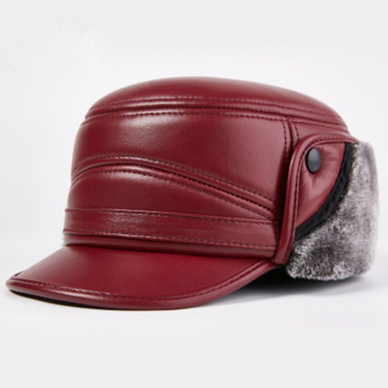 Autumn Winter Men Genuine Leather Ear Protection Caps Fashion Warm Male Er Hats Christmas  Year Gift-black Black