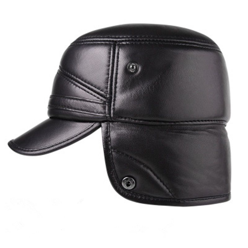 Autumn Winter Men Genuine Leather Ear Protection Caps Fashion Warm Male Er Hats Christmas  Year Gift-black Black