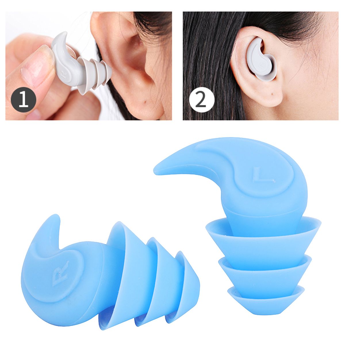 Noise Reduction Ear Plugs Silicone Sound Blocking For Sleep Blue