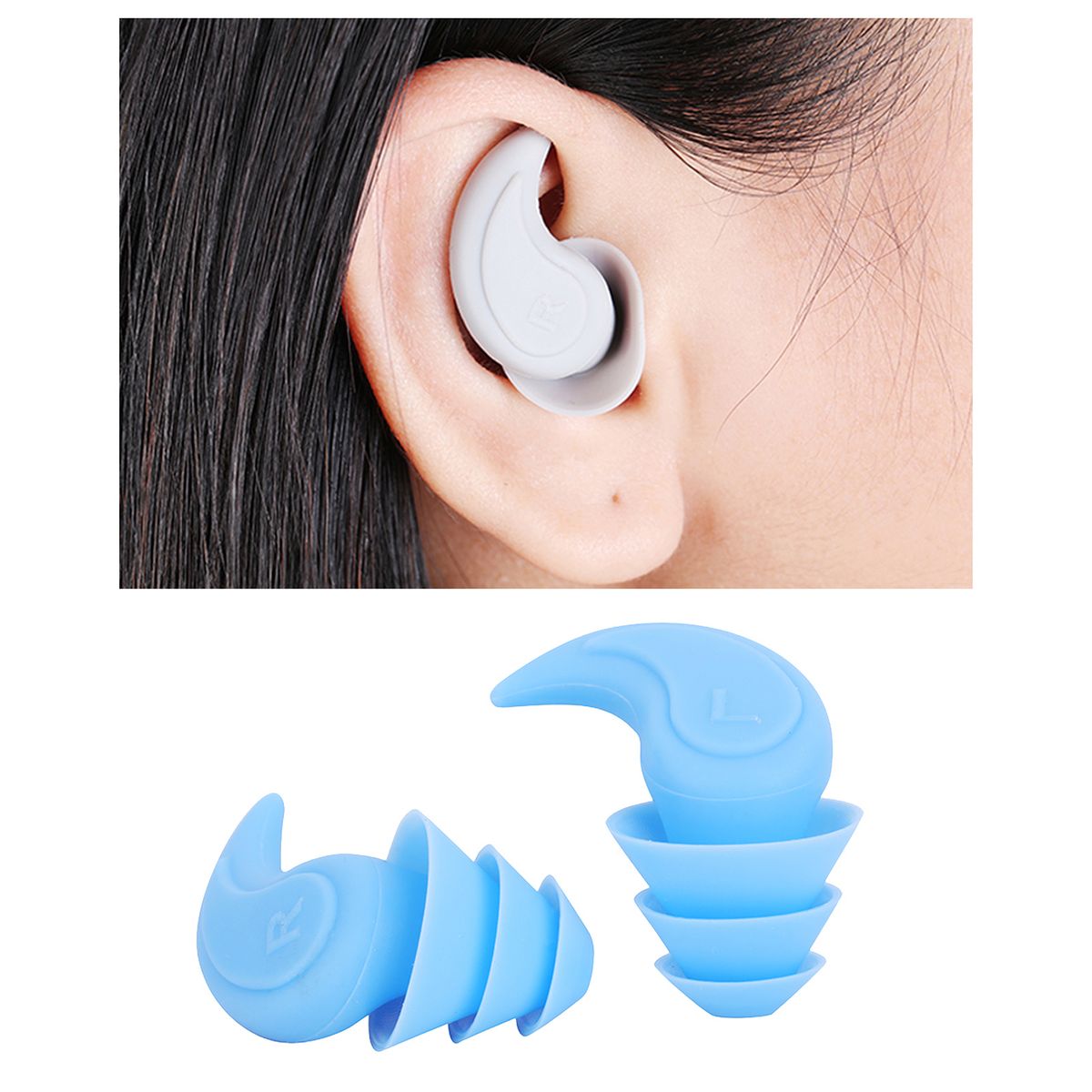 Noise Reduction Ear Plugs Silicone Sound Blocking For Sleep Blue