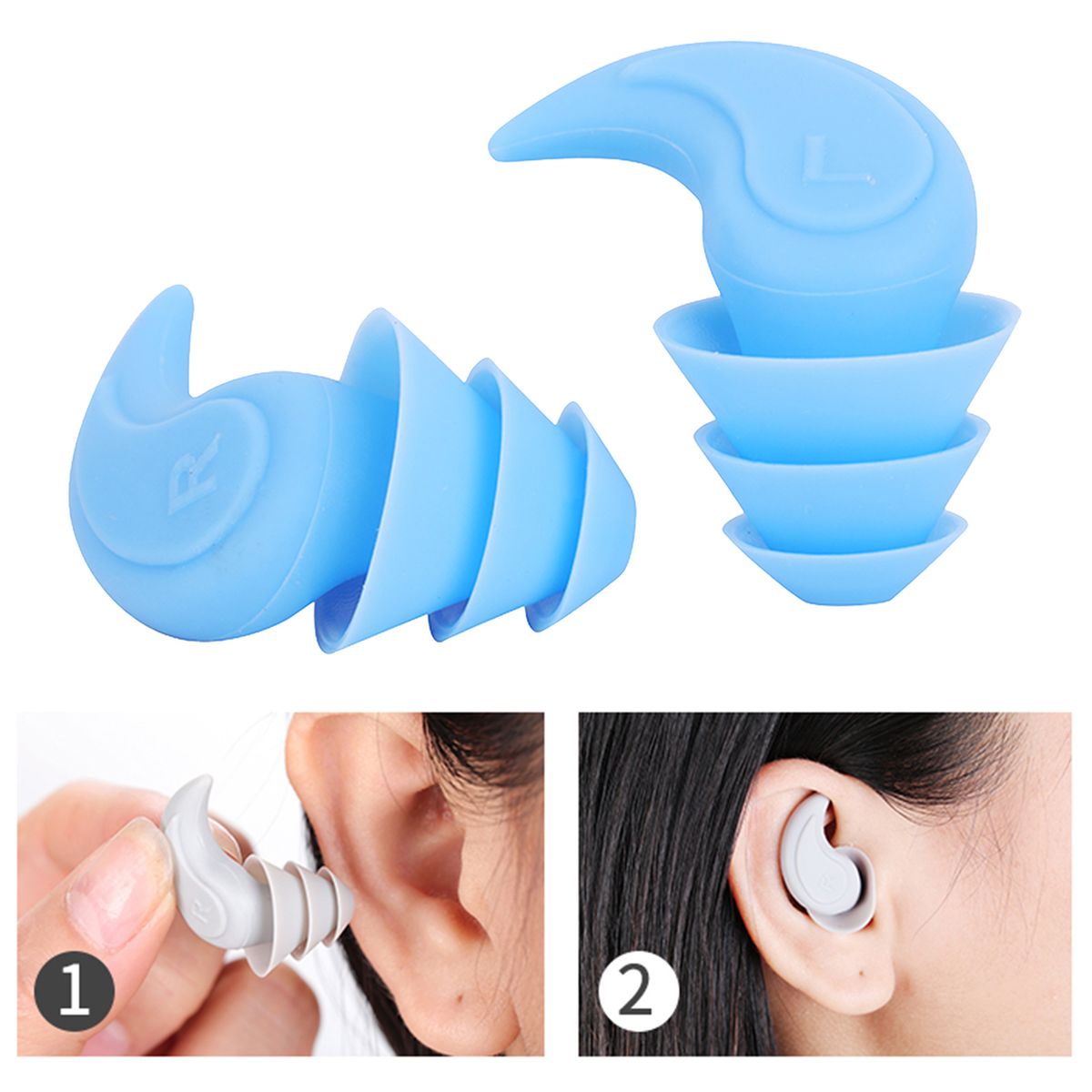 Noise Reduction Ear Plugs Silicone Sound Blocking For Sleep Blue