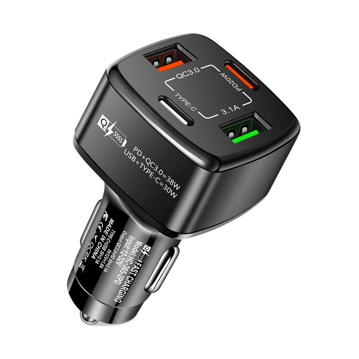 Charger Socket USB Multiple Ports Auto Charger Black