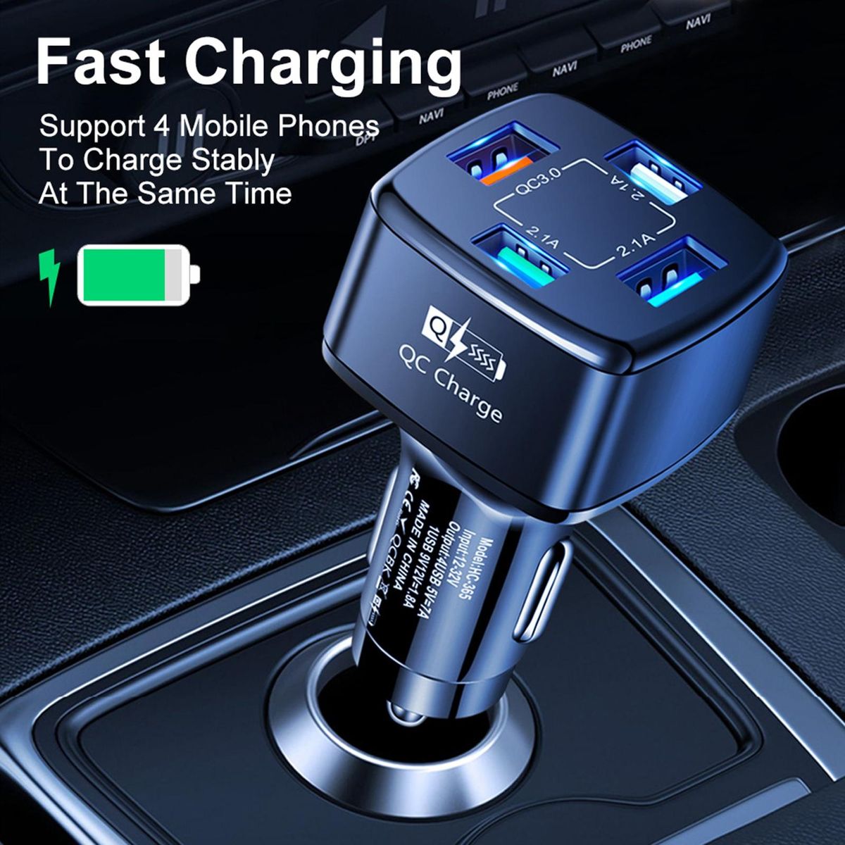 Charger Socket USB Multiple Ports Auto Charger Black