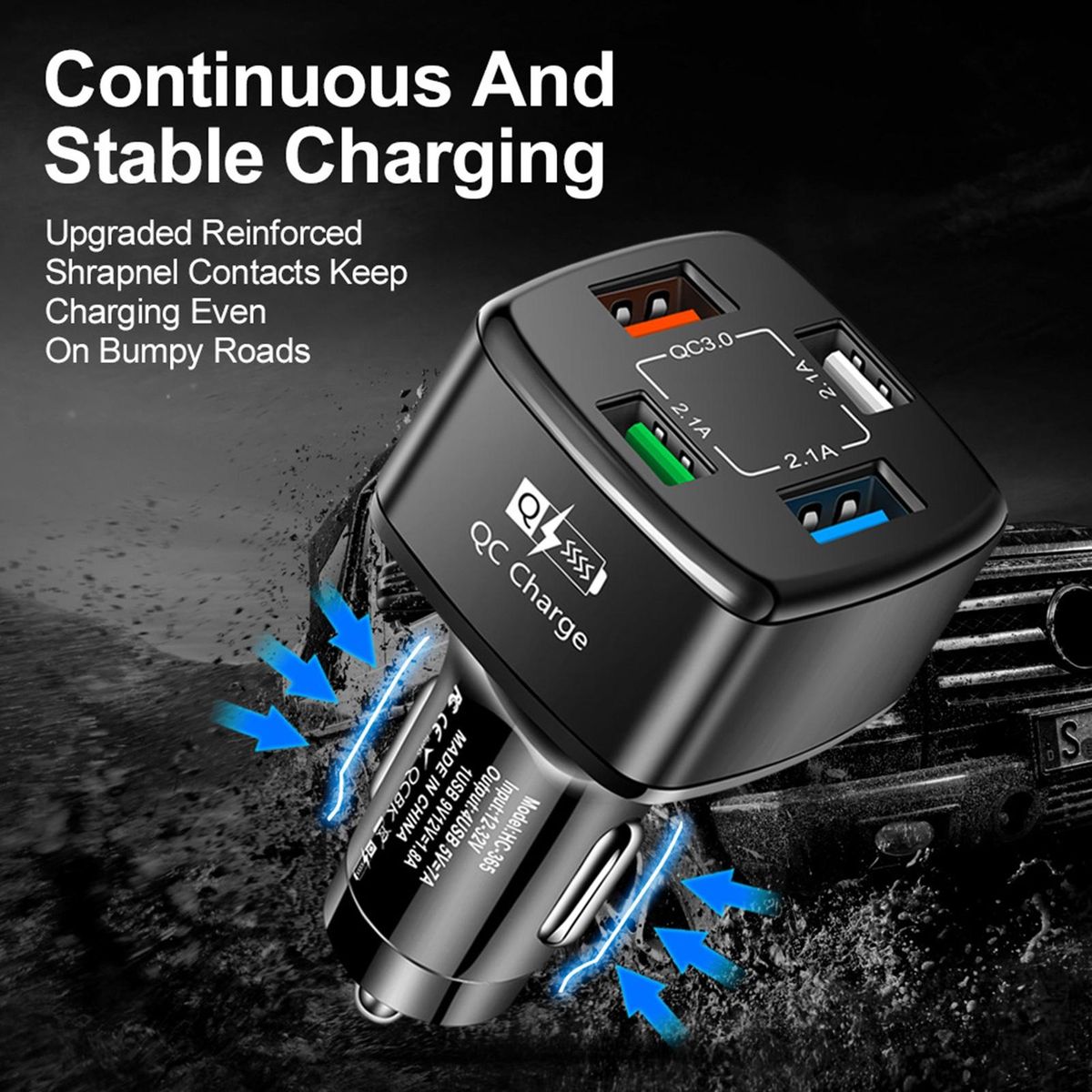 Charger Socket USB Multiple Ports Auto Charger Black