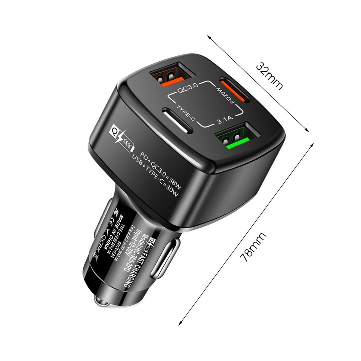 Charger Socket USB Multiple Ports Auto Charger Black