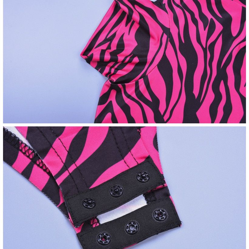 Sexy Bodysuit Women Zebra Animal Print Neon Green Hot Pink Turtleneck Long Sleeve Body Suit Tops Spring C70-I94(#Pink)