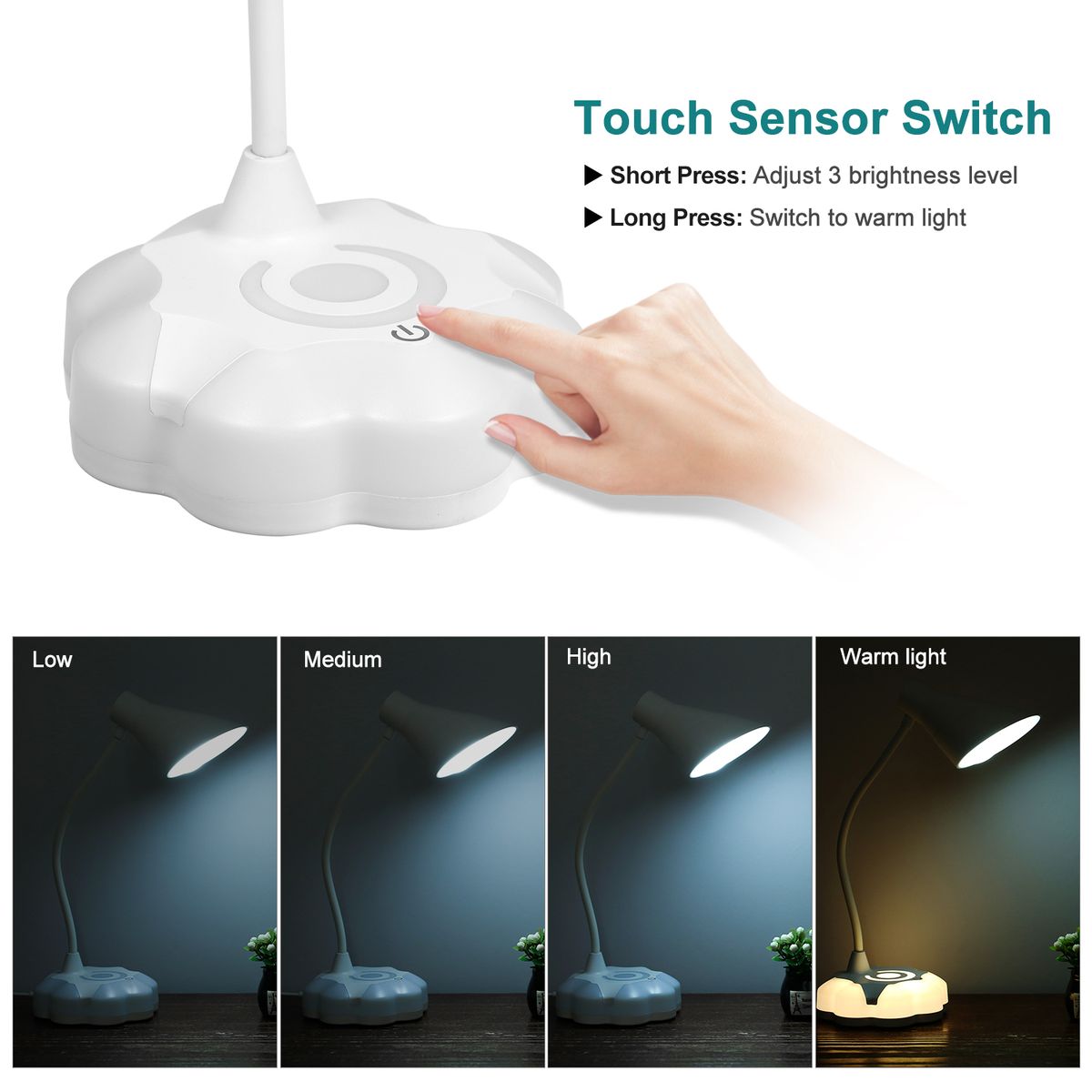 2.8W Flexible Dimmable USB LED Desk Table Lamp 3 Levels