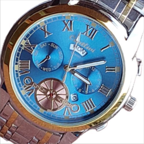 Blue Double Calendar Business Waterproof Quartz Men's Watch - Silver & Gold