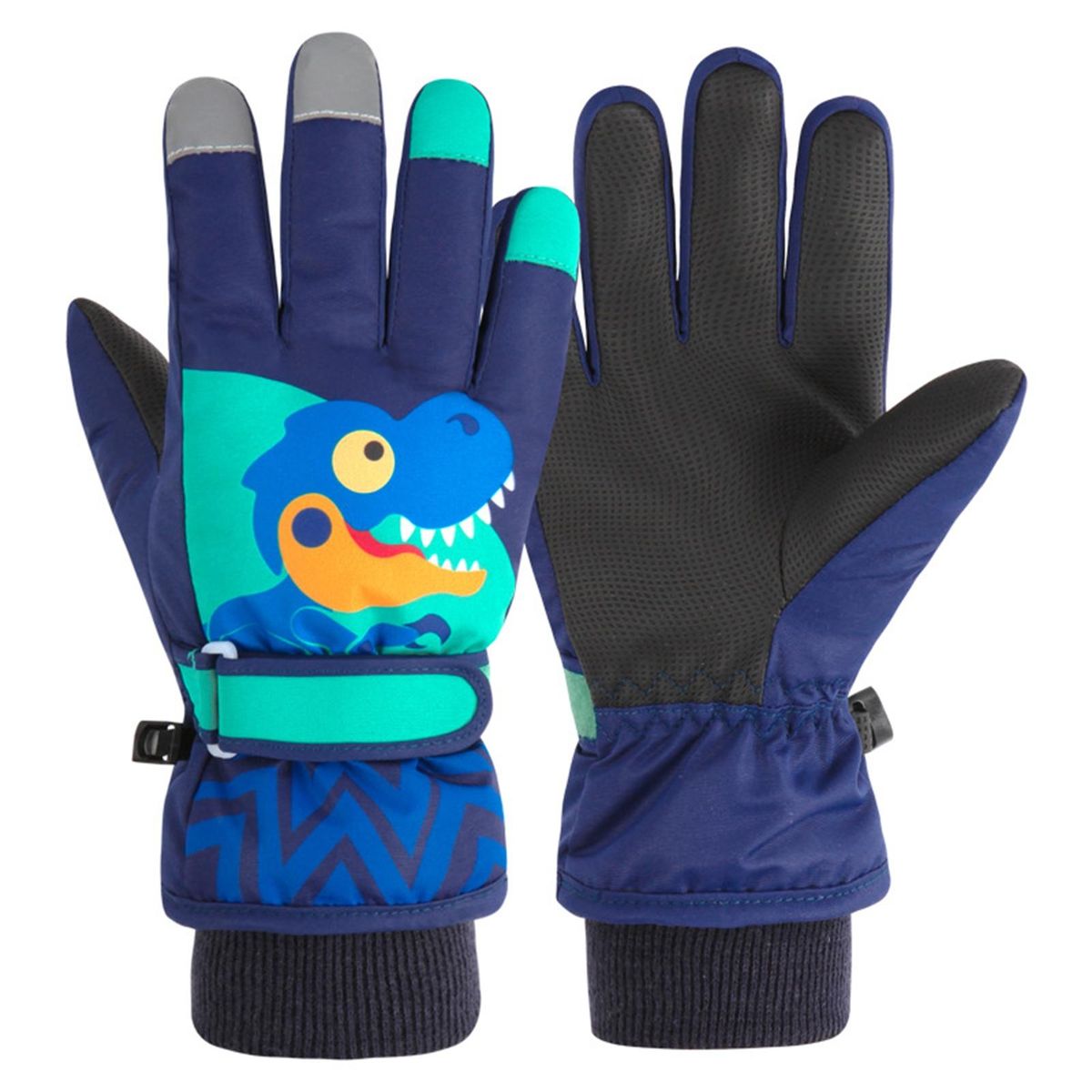 1 Pair Children Ski Unisex Kids Cartoon Little Dinosaur Print Ski Navy Blue