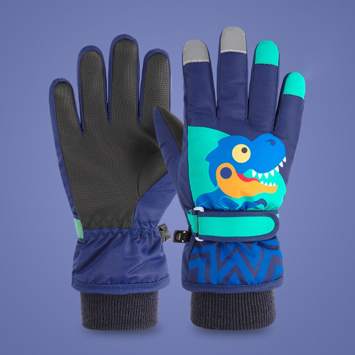 1 Pair Children Ski Unisex Kids Cartoon Little Dinosaur Print Ski Navy Blue