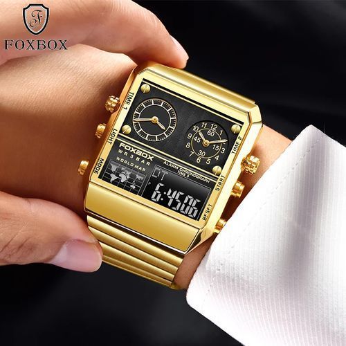 Foxbox Men Watches Creative 3 Time Display Digital Quartz Watches 0011