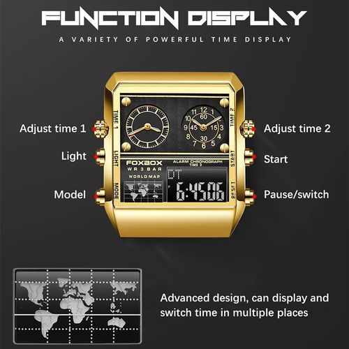 Foxbox Men Watches Creative 3 Time Display Digital Quartz Watches 0011