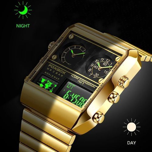 Foxbox Men Watches Creative 3 Time Display Digital Quartz Watches 0011