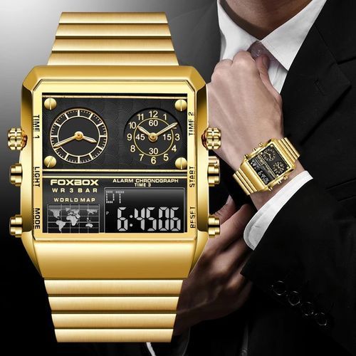 Foxbox Men Watches Creative 3 Time Display Digital Quartz Watches 0011