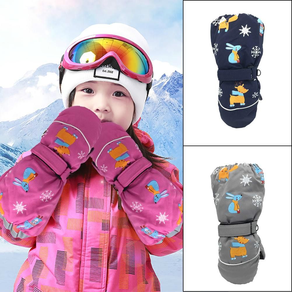 Children Sartoon Deer Rabbit Print Pattern Long Sleeves Ski Gloves, Size:One Size(Gray)