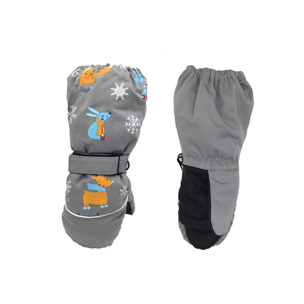 Children Sartoon Deer Rabbit Print Pattern Long Sleeves Ski Gloves, Size:One Size(Gray)
